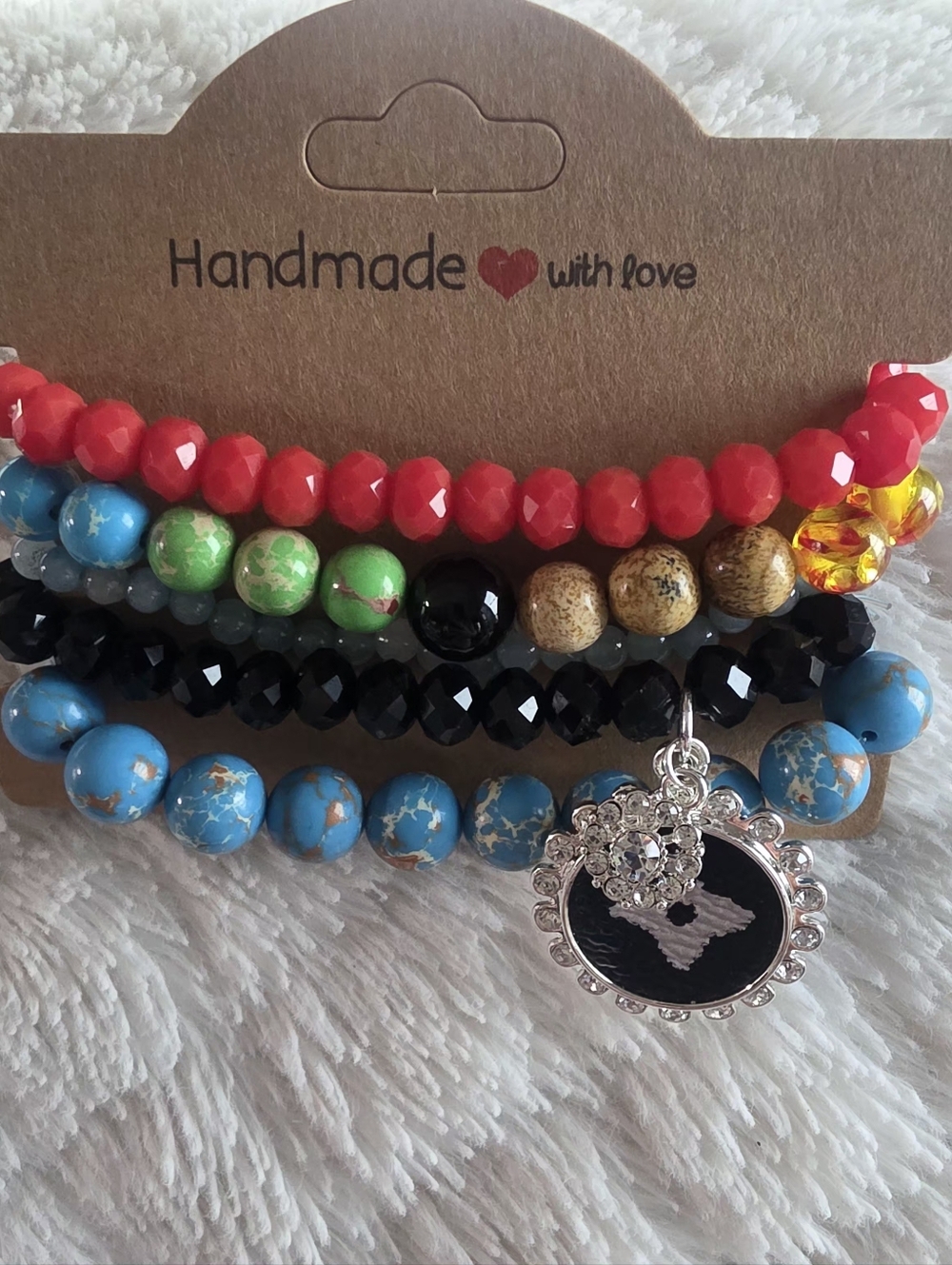 Designer Inspired 5 Lot Bundle Stretch Bracelets Blue, Red, Black, Multi